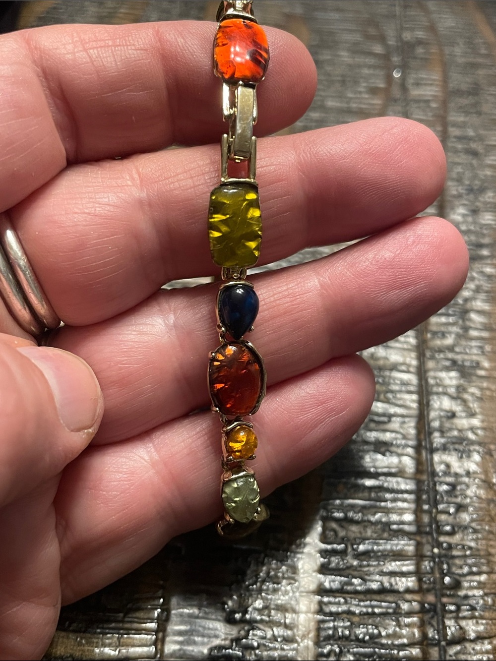 Multicolor Glass Dichroic Stone Link Bracelet